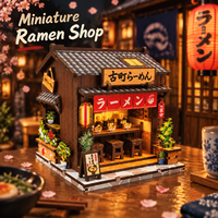 Kits de maisons miniatures DIY, Magasin de ramen japonais, Puzzles 3D en bois pour adultes, Kits de niches à livres DIY, Jouet à insérer dans une étagère