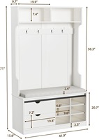 Porte-manteau moderne blanc 3 en 1, organisateur d'entrée, rangement à chaussures et banc avec crochets de porte de grange, étagères réglables
