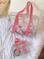 Sac de plage en PVC transparent imperméable à grande capacité avec poignée portable personnalisée, sac à main pour cosmétiques, lavage pour bébé