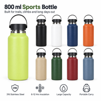 Bouteille d'eau sport isolée en acier inoxydable 316, 800 ml, gourde isotherme anti-fuite