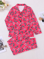 Damen Cardigan Pyjama Set Geknöpft Langarm Sommer Herbst Frühling Shorts Atmungsaktives Polyester Milchseide Homewear Komfortabel