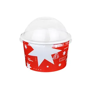 Custom Logo Gedrukt Enkele Muur Goedkope Wegwerp Sorbet Ijs Yoghurt Paper Cups Met Koepel Platte Deksel Kopjes