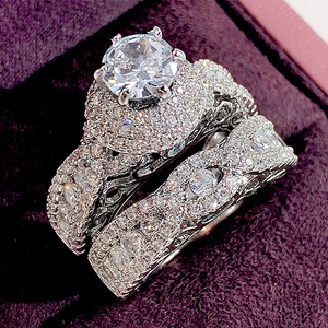 Set di Anelli a Doppio Strato con Micro Pavé di Zirconi per Donne, Gioielli di Moda per Matrimoni e Feste - Product Image 3