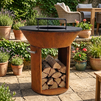 Barbecue Brasero en Acier Corten Robuste Couleur Rouille Bois de Chaume, Idéal pour Thanksgiving - Vente Flash