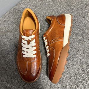 <b>Leather</b> <b>Sneakers</b> Men Brown Solid Color Lace Up Daily Wear Fitness Shoes - Product Image 3