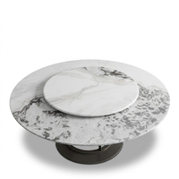 Table à manger ronde moderne en marbre naturel avec plateau tournant Lazy Susan, ensemble de meubles de salle à manger de luxe en pierre pour villas et appartements