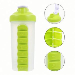 Botella de Agua Deportiva Personalizada para Gimnasio, Portátil, Reutilizable, de 600 ml, de Polipropileno, con Organizador de Pastillas Semanal de 7 Días - Product Image 3