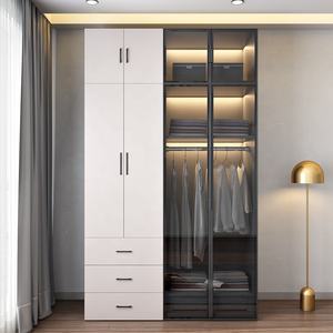 Thiết kế sang trọng hiện đại màu trắng 6 cửa tủ quần áo nội thất phòng ngủ tủ quần áo tủ quần áo với cửa kính trưng bày - Product Image 5