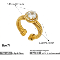 Anillos de Moda de Acero Inoxidable con Incrustaciones de Halo de Circonitas Cúbicas Transparentes en Tono Dorado, Joyería para Dedos Apilable en Espiral para Uso Diario de Mujeres