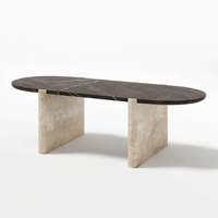 Table en pierre de style Wabi Sabi avec texture en béton KUMUSI, matériau en travertin, design minimaliste de qualité, table de salon, table à manger