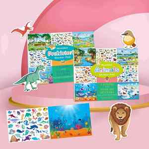 Nouveauté : Livre d'autocollants DIY réutilisable pour enfants, avec 5 scènes adorables d'animaux et de dinosaures, pour garçons et filles - Product Image 6