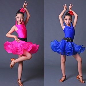 Vestido de baile <span class=keywords><strong>latino</strong></span> profesional Azul Rojo para niñas, ropa de baile de Salsa de salón para niños, trajes de fiesta para niños, trajes de escenario - Product Image 1