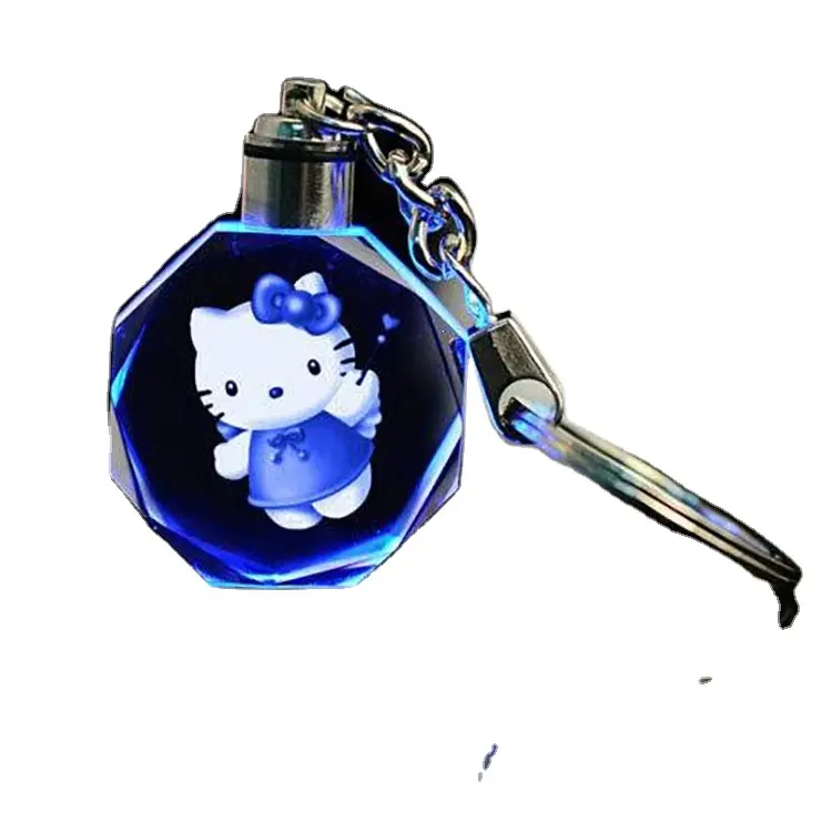 cheap wholesale Lovely LED k9 Crystal Hello Kitty Key Chain 3D custom laser engraving For Little Girl Souvenir