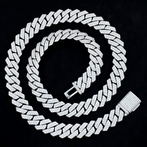 เครื่องประดับเงินแท้ 925 ชุบทองคำขาวและทองคำเหลือง สร้อยคอโมอิสซาไนต์ 14 มม. แบบเชื่อมต่อทรงเหลี่ยมคม สำหรับผู้ชายสไตล์ฮิปฮอป - Product Image 1