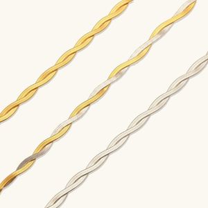 18k Real Pvd Gold Plated Stainless Steel Braided Flat Snake Chain Double Layer <b>Choker</b> Necklace for Fashion Women Jewelry - Product Image 4