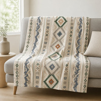 Selimut Lembut Mewah Motif Bunga Biru Hijau Blok, Selimut Custom dengan Logo untuk Ruang Tamu dan Kamar Tidur untuk Musim Dingin