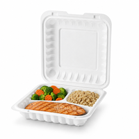 Contenants alimentaires jetables MFPP 9x9x3 pouces, 3 compartiments, 1200 ml, 40 oz, boîte bento carrée pour restaurant, à emporter, écologiques