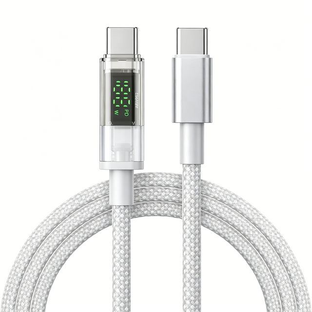 Wholesale 100W PD USB C to USB C Cable with Digital Display Nylon Braided 5A Fast Charging for Phone Laptop Scanner Camera 1m