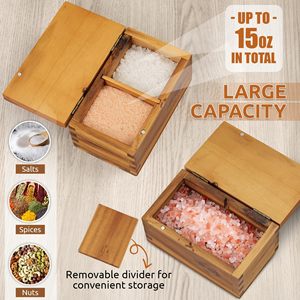 Boîte à épices en bois d'acacia avec couvercle magnétique, grande capacité, pour le stockage du sel et des assaisonnements dans la cuisine - Product Image 3