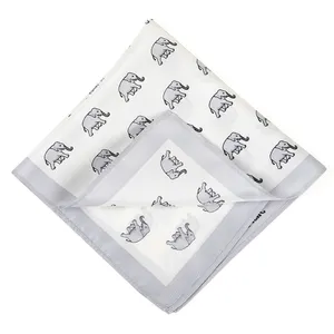 Just For Fun Silk Twill Handkerchief Elephants Animal Print Pattern Silver Grey Eco-Friendly Recycling Fancy Pocket Square