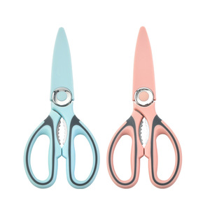 Tijeras de cocina de acero inoxidable con hoja de 8,7 cm, multifuncionales para cortar pescado y carne, color azul y rosa - Product Image 3