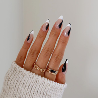 Ongles artificiels professionnels en stiletto transparents, couvrant entièrement, imperméables, 12 tailles, réutilisables, motif tourbillon bleu marine, ongles temporaires à presser