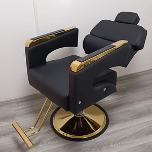 Fauteuil de barbier inclinable en cuir avec pompe hydraulique réglable en hauteur, noir et or, mobilier de <span class=keywords><strong>salon</strong></span> pour hôtels et salons de beauté - Product Image 1