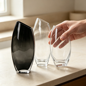 Vase en verre cristal rectangulaire moderne à bouche inclinée, style nordique, transparent, gris fumé, pour <span class=keywords><strong>la</strong></span> décoration <span class=keywords><strong>de</strong></span> <span class=keywords><strong>la</strong></span> maison, <span class=keywords><strong>de</strong></span> l'hôtel, <span class=keywords><strong>de</strong></span> <span class=keywords><strong>la</strong></span> table, écologique, hydroponique - Product Image 4