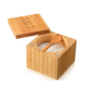 Bamboo Salt Box With Spoon Magnetic Lid Airtight Kitchen Storage <b>Spice</b> <b>Jar</b> M Size - Product Image 5