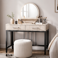 Coiffeuse nordique pour chambre à coucher avec miroir et éclairage, 100 cm, 2 tiroirs, structure en métal et fer, pour maquillage et coiffure
