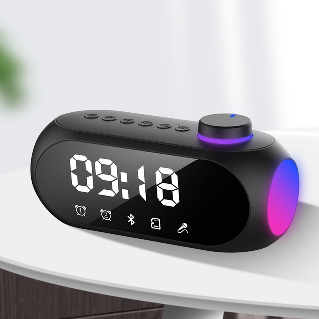 2025 Hot Selling Music Player LED Bluetooth Speaker with Digital Display TF Card Desk Table Alarm Clock Speaker