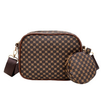 Tas bahu wanita pola titik bintang bulat fashion kulit PU mewah grosir tas dompet bulat kecil set 2 buah