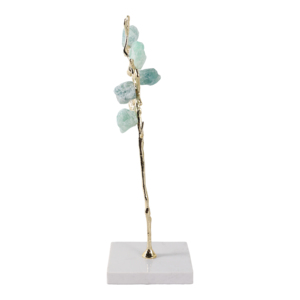Sculpture d'arbre décorative pour la maison, base dorée avec pierres aquamarine, pour la décoration du salon, du bureau ou de la salle de bain - Product Image 3