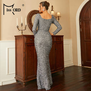 Missord Contrast Grey paillettes abito con orlo a sirena abiti da sera da ballo 2023 maniche lunghe - Product Image 2
