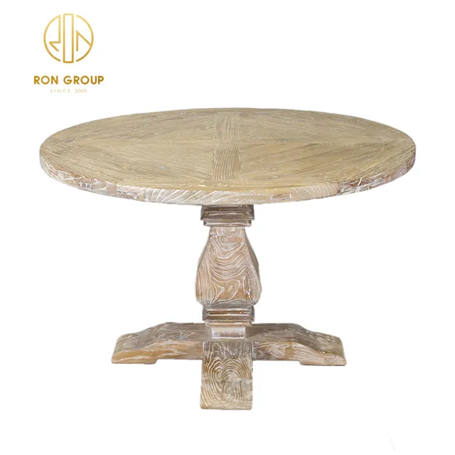 European Style Commercial Furniture Rustic Vintage Reclaimed Big Belly Round Pine Solid Wooden Dining Table