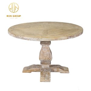 European Style Commercial Furniture Rustic Vintage Reclaimed Big Belly <strong>Round</strong> <strong>Pine</strong> Solid Wooden Dining <strong>Table</strong> - Product Image 1
