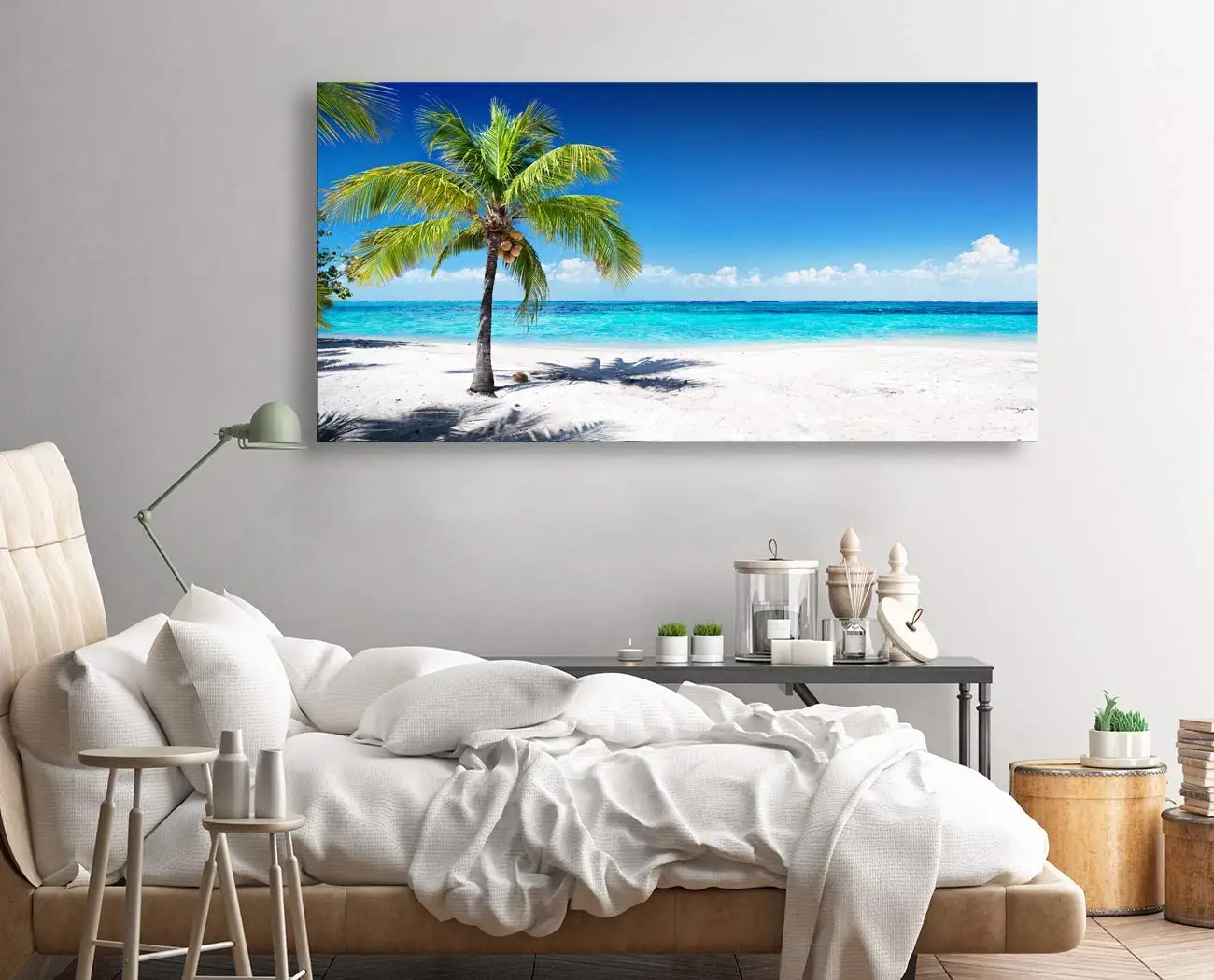 Baisuart Large Canvas Wall Art Summer Ocean Waves Coconut Trees on Sands Beach Seascape Painting Sea Nature Pictures for Living