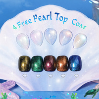 4 Vernis de finition Pearl Top Coat sans HEMA ni TPO, pigment effet miroir brillant chromé transparent, poudre de paillettes Aurora Pearl White pour ongles, effet chrome