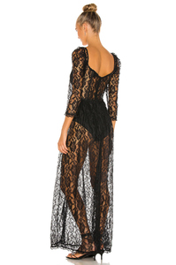 Sexy Delle Signore Del Merletto <span class=keywords><strong>Nero</strong></span> Vestito Da Partito Hollow Out Casual Increspature Manica Lunga Delle Donne del Vestito Maxi - Product Image 4