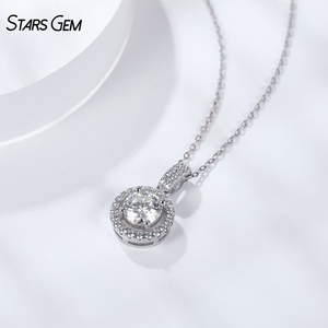Starsgem Halo Design 1ct Pendant <b>Necklace</b> Starsgem DEF Lab Created Diamond or Moissanite 925 Sterling Silver Gift <b>Necklace</b> - Product Image 5