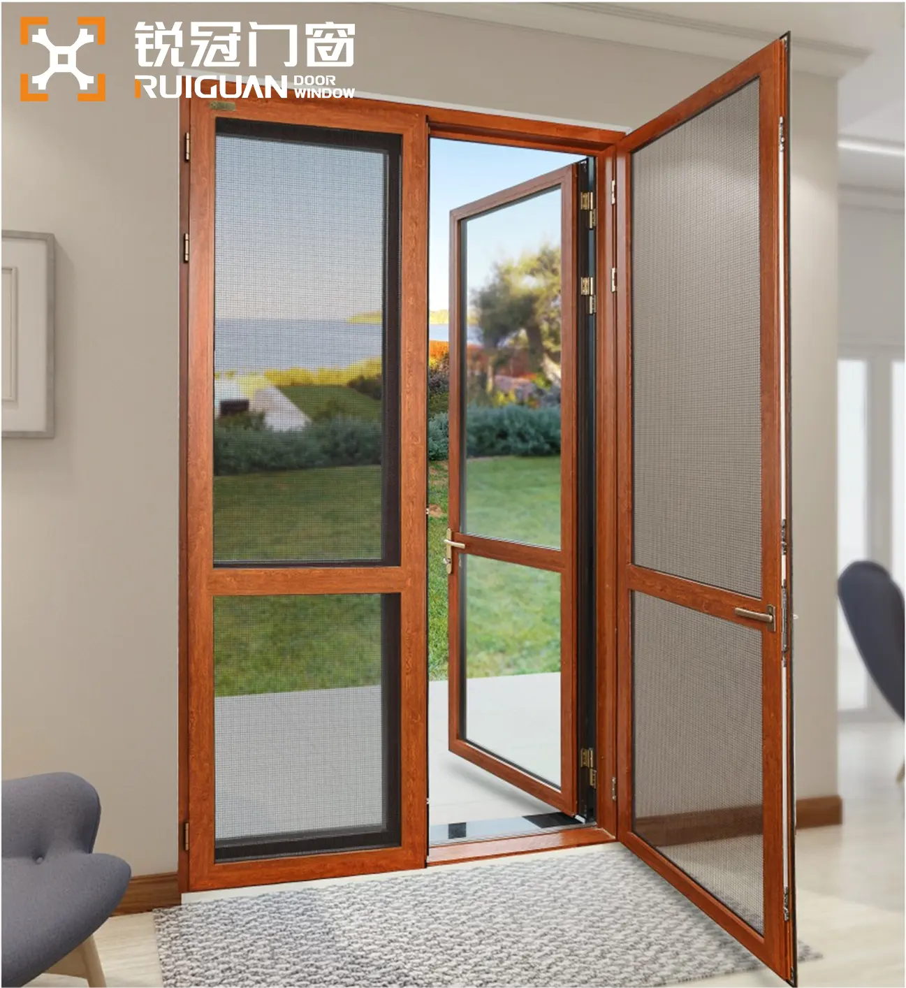 Rg135.8 Aluminium Moderne Hoge Kwaliteit Scharnierende Openslaande Deur Aluminium Glas Klapdeuren Voor Toegangsdeuren Voor Huis