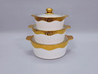Ensemble de casseroles en céramique trois pièces classiques et durables avec bordure dorée en relief et double poignée – Vente directe en gros