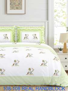 Cotton Hand Block Print Bedsheet | Floral Leaf Design <b>King</b> <b>Size</b> Bed <b>Sheet</b> with Pillow Covers - Product Image 2