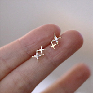 Minimal Star Stud Earrings Sparkling Four Point Design Women Fashion Jewelry Chic Daily Wear Gift - Product Image 2
