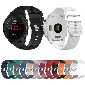 Bracelet à boucle en métal argenté de 22mm pour Garmin <span class=keywords><strong>Forerunner</strong></span> <span class=keywords><strong>255</strong></span> 265 Music Venu 2 Cross Grain Silicone Watch Band - Product Image 1
