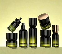 Set Kemasan Kosmetik Mewah Unik dengan Logo Custom, Botol Pompa Serum dan Krim Kaca Matte Pink Kosong untuk Perawatan Kulit