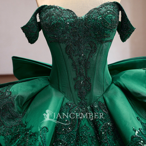 Rsm261126 Stunning off Shoulder Sweetheart Lace Applique Bow Vintage Chiffon Emerald Ball Gown <b>Quinceanera</b> <b>Dress</b> Prom for - Product Image 6