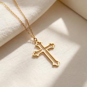 Collier Croix Gothique, Bijoux Chrétiens, Pendentif Croix en Acier Inoxydable, Collier Plaqué Or, Collar De <span class=keywords><strong>Moda</strong></span> - Product Image 1