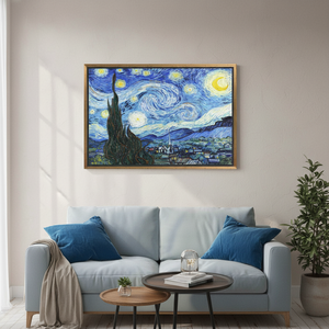 Van Gogh Starry Night Print: Tempered Glass or Printed <b>Canvas</b> <b>Wall</b> Art,GOLD FRAMED <b>CANVAS</b> - Product Image 3