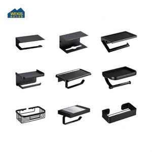 WEKIS Homebasics Strex Black Stainless Steel Wall-Mounted Toilet Roll Holder Built-in <b>Shelf</b> <b>for</b> Bathroom <b>Kitchen</b> Hotel - Product Image 2